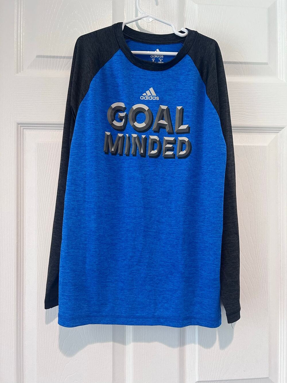 Adidas Goal Minded Long Sleeve Shirt Kids Med10 12 Blue Black Raglan Tee Sporty